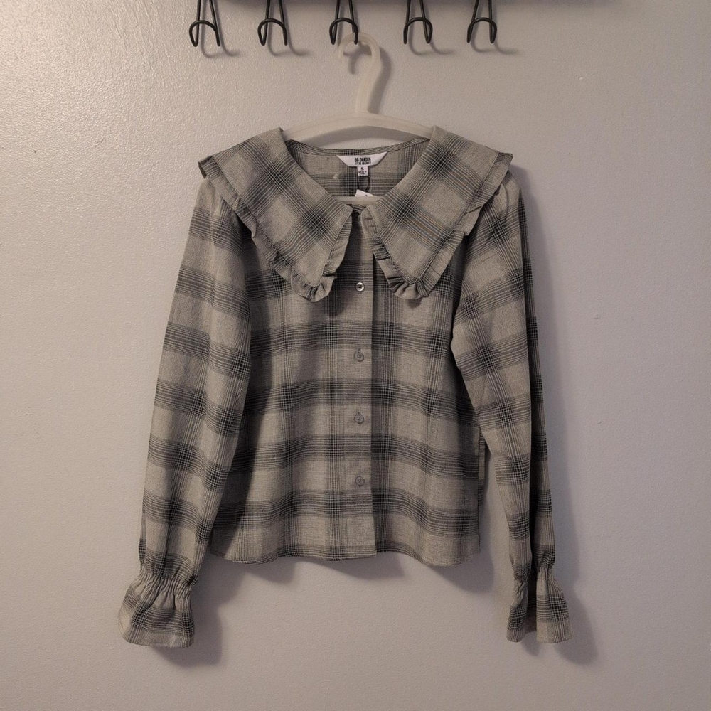 Steve Madden Bb Dakota - Green Plaid Ruffle Collar Blouse